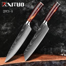 XITUO 1-10PCS  kitchen knives Set Laser Damascus pattern chef knife Sharp Santoku Cleaver Slicing Utility Knives Resin Handle