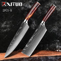 XITUO 1-10PCS  kitchen knives Set Laser Damascus pattern chef knife Sharp Santoku Cleaver Slicing Utility Knives Resin Handle