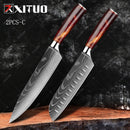 XITUO 1-10PCS  kitchen knives Set Laser Damascus pattern chef knife Sharp Santoku Cleaver Slicing Utility Knives Resin Handle