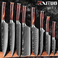 XITUO 1-10PCS  kitchen knives Set Laser Damascus pattern chef knife Sharp Santoku Cleaver Slicing Utility Knives Resin Handle
