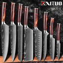 XITUO 1-10PCS  kitchen knives Set Laser Damascus pattern chef knife Sharp Santoku Cleaver Slicing Utility Knives Resin Handle