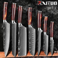 XITUO 1-10PCS  kitchen knives Set Laser Damascus pattern chef knife Sharp Santoku Cleaver Slicing Utility Knives Resin Handle