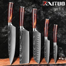 XITUO 1-10PCS  kitchen knives Set Laser Damascus pattern chef knife Sharp Santoku Cleaver Slicing Utility Knives Resin Handle
