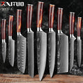 XITUO 1-10PCS  kitchen knives Set Laser Damascus pattern chef knife Sharp Santoku Cleaver Slicing Utility Knives Resin Handle