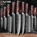 XITUO 1-10PCS  kitchen knives Set Laser Damascus pattern chef knife Sharp Santoku Cleaver Slicing Utility Knives Resin Handle