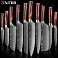 XITUO 1-10PCS  kitchen knives Set Laser Damascus pattern chef knife Sharp Santoku Cleaver Slicing Utility Knives Resin Handle
