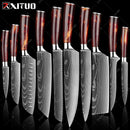 XITUO 1-10PCS  kitchen knives Set Laser Damascus pattern chef knife Sharp Santoku Cleaver Slicing Utility Knives Resin Handle