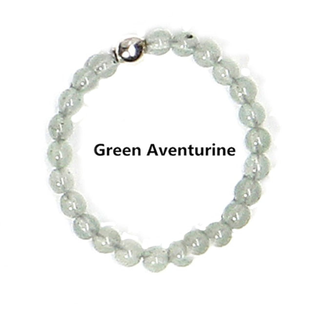 Bohemian Handmade Natural Stone Rings Women with Stainless Steel Bead Multi Color Stretch Rope Wedding Promise Ring Adjustable