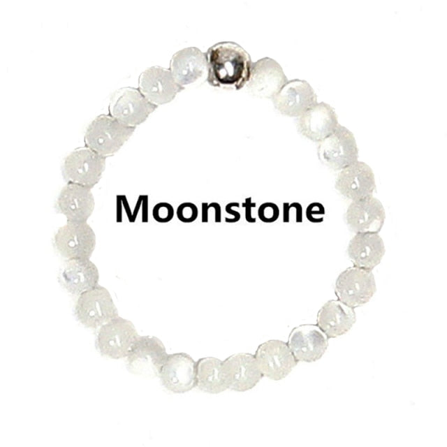 Bohemian Handmade Natural Stone Rings Women with Stainless Steel Bead Multi Color Stretch Rope Wedding Promise Ring Adjustable