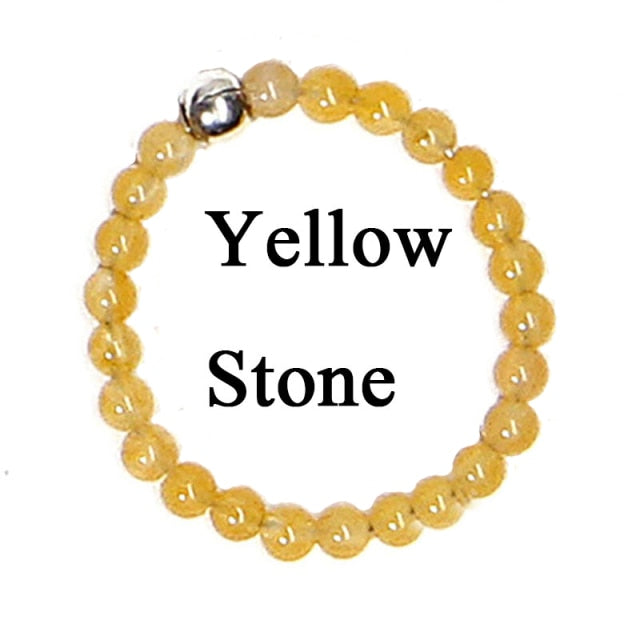 Bohemian Handmade Natural Stone Rings Women with Stainless Steel Bead Multi Color Stretch Rope Wedding Promise Ring Adjustable