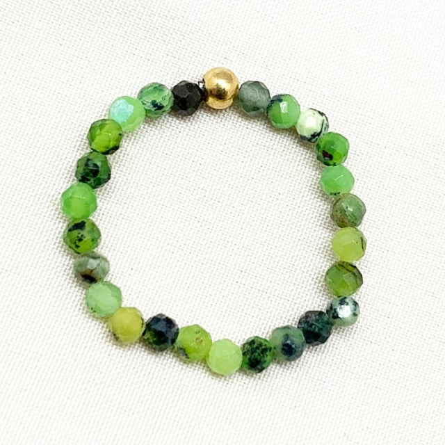 Bohemian Handmade Natural Stone Rings Women with Stainless Steel Bead Multi Color Stretch Rope Wedding Promise Ring Adjustable