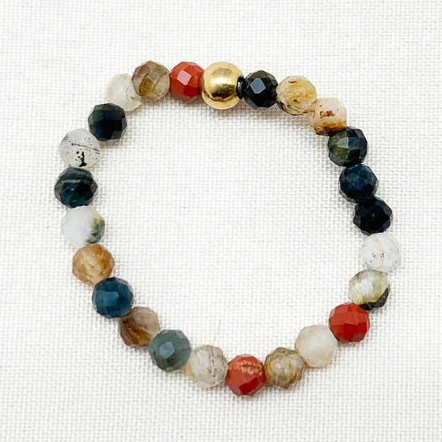 Bohemian Handmade Natural Stone Rings Women with Stainless Steel Bead Multi Color Stretch Rope Wedding Promise Ring Adjustable