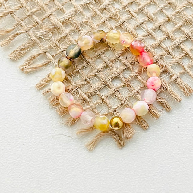 Bohemian Handmade Natural Stone Rings Women with Stainless Steel Bead Multi Color Stretch Rope Wedding Promise Ring Adjustable