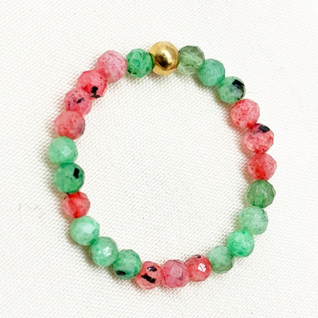 Bohemian Handmade Natural Stone Rings Women with Stainless Steel Bead Multi Color Stretch Rope Wedding Promise Ring Adjustable