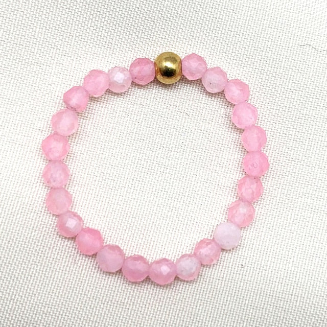 Bohemian Handmade Natural Stone Rings Women with Stainless Steel Bead Multi Color Stretch Rope Wedding Promise Ring Adjustable