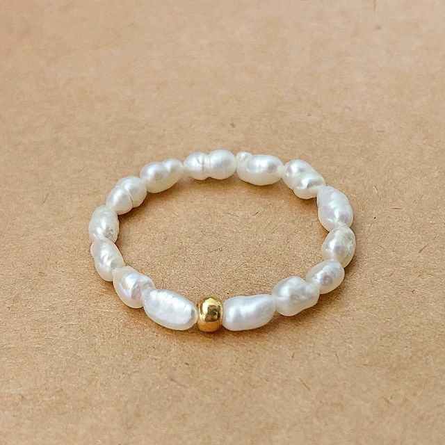 Bohemian Handmade Natural Stone Rings Women with Stainless Steel Bead Multi Color Stretch Rope Wedding Promise Ring Adjustable