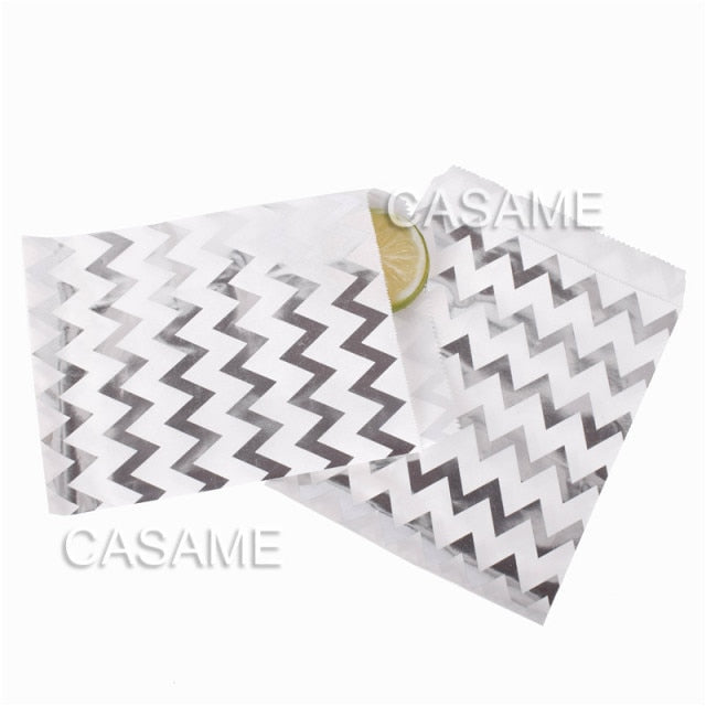 25/50/100pc Bio-degradable treat candy bag Party Favor Paper Bags Chevron Polka Dot Stripe Print Paper craft Bakery Bag