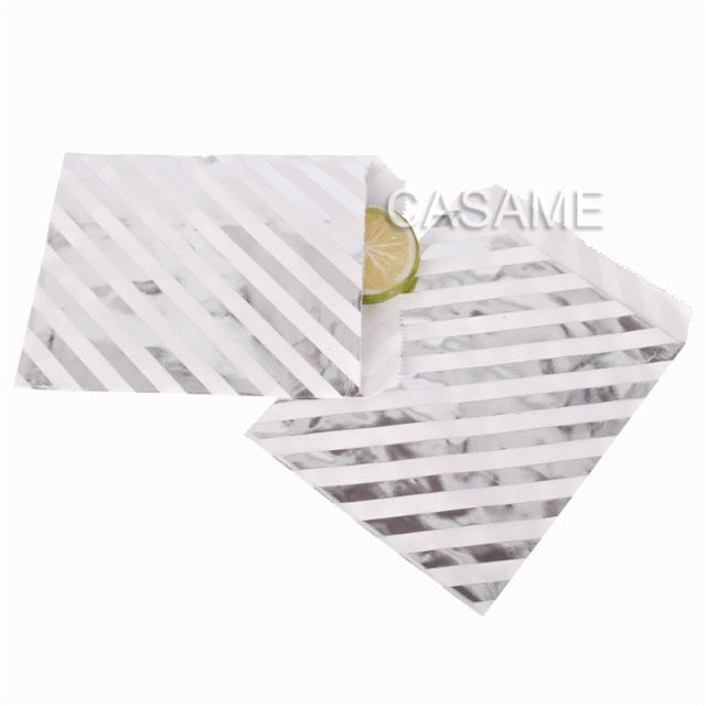 25/50/100pc Bio-degradable treat candy bag Party Favor Paper Bags Chevron Polka Dot Stripe Print Paper craft Bakery Bag