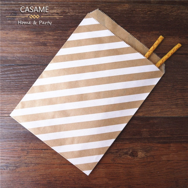 25/50/100pc Bio-degradable treat candy bag Party Favor Paper Bags Chevron Polka Dot Stripe Print Paper craft Bakery Bag