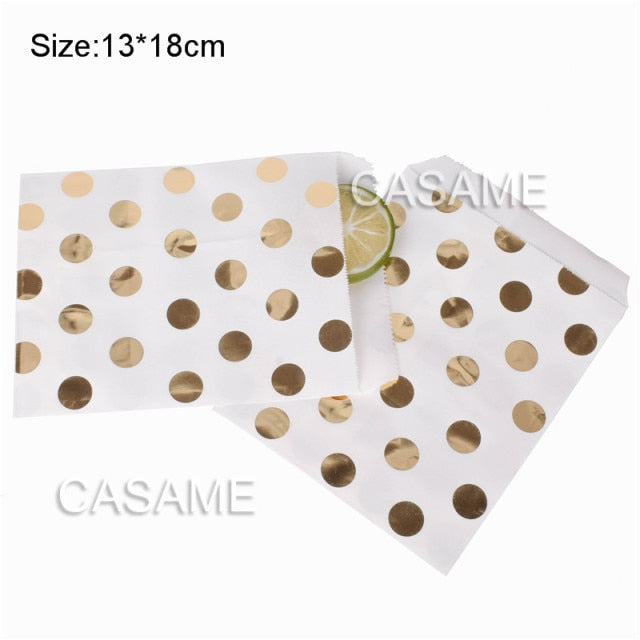 25/50/100pc Bio-degradable treat candy bag Party Favor Paper Bags Chevron Polka Dot Stripe Print Paper craft Bakery Bag