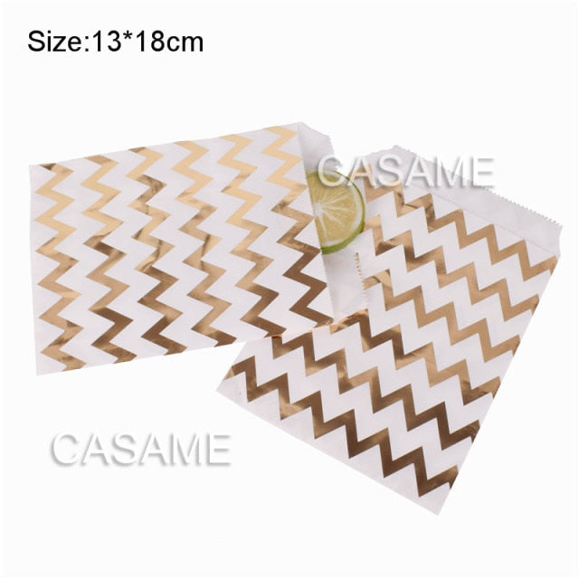 25/50/100pc Bio-degradable treat candy bag Party Favor Paper Bags Chevron Polka Dot Stripe Print Paper craft Bakery Bag
