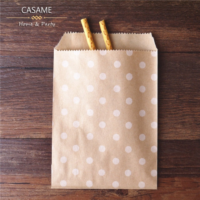 25/50/100pc Bio-degradable treat candy bag Party Favor Paper Bags Chevron Polka Dot Stripe Print Paper craft Bakery Bag