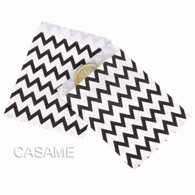 25/50/100pc Bio-degradable treat candy bag Party Favor Paper Bags Chevron Polka Dot Stripe Print Paper craft Bakery Bag