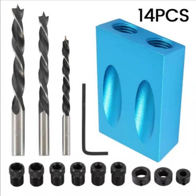 Woodworking Oblique Hole Locator Drill Bits Pocket Hole Jig Kit 15 Degree Angle Drill Guide Set Hole DIY Carpentry Tool