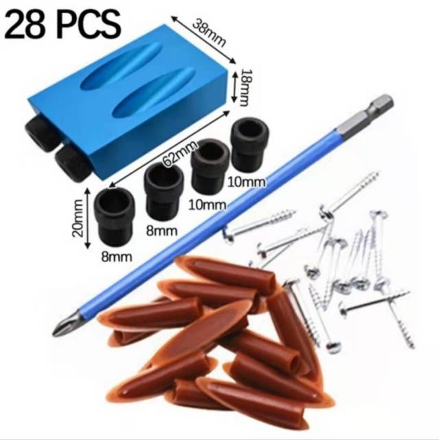 Woodworking Oblique Hole Locator Drill Bits Pocket Hole Jig Kit 15 Degree Angle Drill Guide Set Hole DIY Carpentry Tool