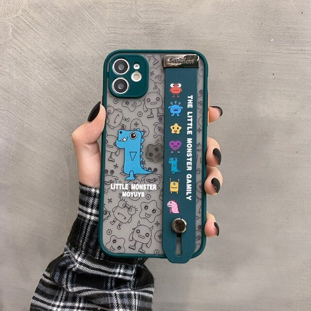 Cute Cartoon Space Astronaut Wrist Band Bracket Phone Case For iPhone 13 12 11 Pro Max XR XS X 6 7 8 Plus Matte Hard Back Cover