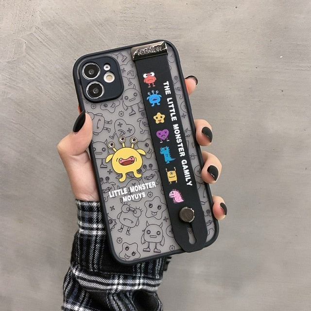 Cute Cartoon Space Astronaut Wrist Band Bracket Phone Case For iPhone 13 12 11 Pro Max XR XS X 6 7 8 Plus Matte Hard Back Cover