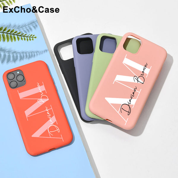 Custom Letters Name Phone Case For iPhone 13 12 11 Pro Max SE 2020 6 6S 7 8 Plus X XS XR Personalise Soft Liquid Silicone Cover