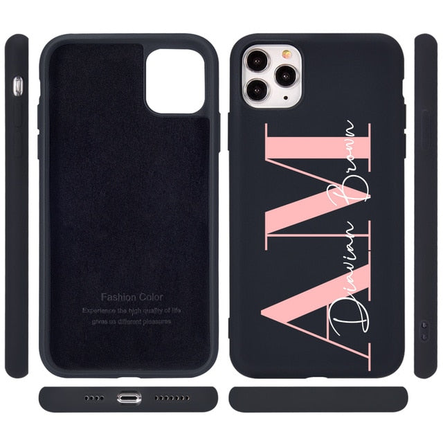 Custom Letters Name Phone Case For iPhone 13 12 11 Pro Max SE 2020 6 6S 7 8 Plus X XS XR Personalise Soft Liquid Silicone Cover