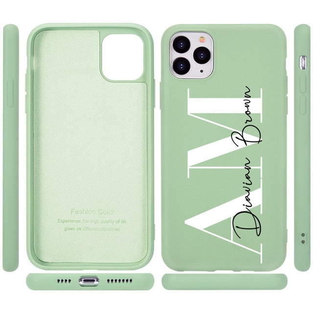 Custom Letters Name Phone Case For iPhone 13 12 11 Pro Max SE 2020 6 6S 7 8 Plus X XS XR Personalise Soft Liquid Silicone Cover
