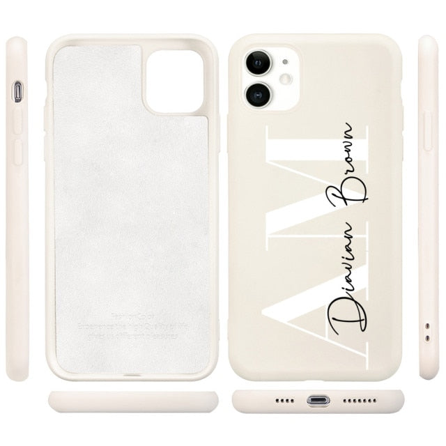Custom Letters Name Phone Case For iPhone 13 12 11 Pro Max SE 2020 6 6S 7 8 Plus X XS XR Personalise Soft Liquid Silicone Cover