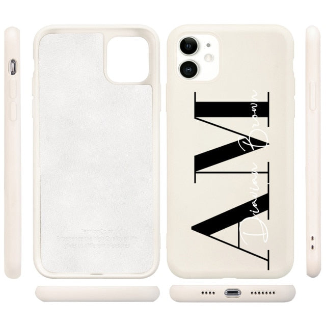Custom Letters Name Phone Case For iPhone 13 12 11 Pro Max SE 2020 6 6S 7 8 Plus X XS XR Personalise Soft Liquid Silicone Cover