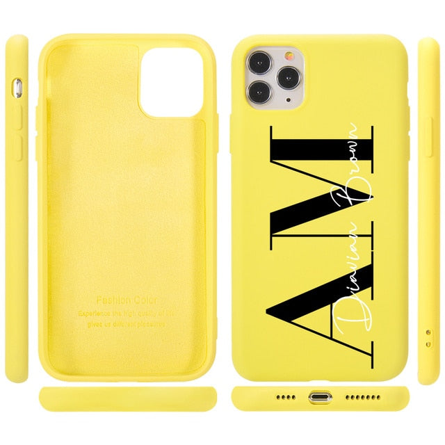 Custom Letters Name Phone Case For iPhone 13 12 11 Pro Max SE 2020 6 6S 7 8 Plus X XS XR Personalise Soft Liquid Silicone Cover