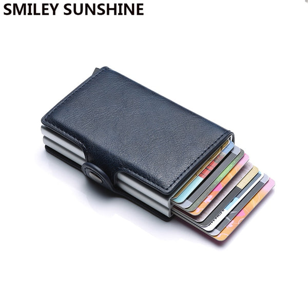 Top Quality Rfid Wallet Men Money Bag Mini Purse Male Aluminium Card Wallet Small Clutch Leather Wallet Thin Purse Carteras 2021