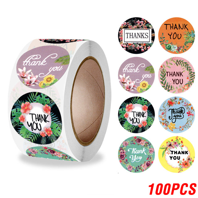 100-500pcs Thank You Round Sticker Scrapbook Envelope Seal Sticker Gift Flower Decoration Stationery Label Sticker