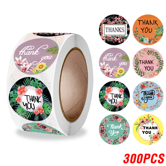 100-500pcs Thank You Round Sticker Scrapbook Envelope Seal Sticker Gift Flower Decoration Stationery Label Sticker