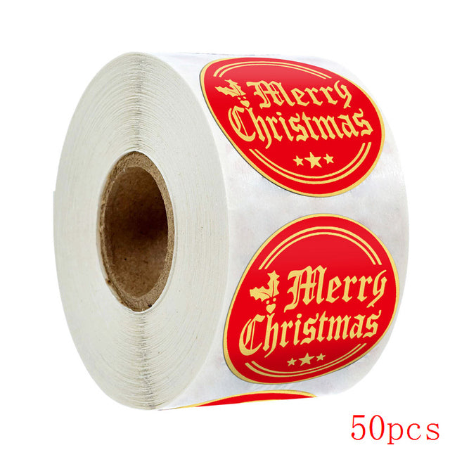 Merry Christmas Stickers Gold Stamping Christmas Label For Child Gift Decor Shop Product Packaging Stickers Label 50-500pcs