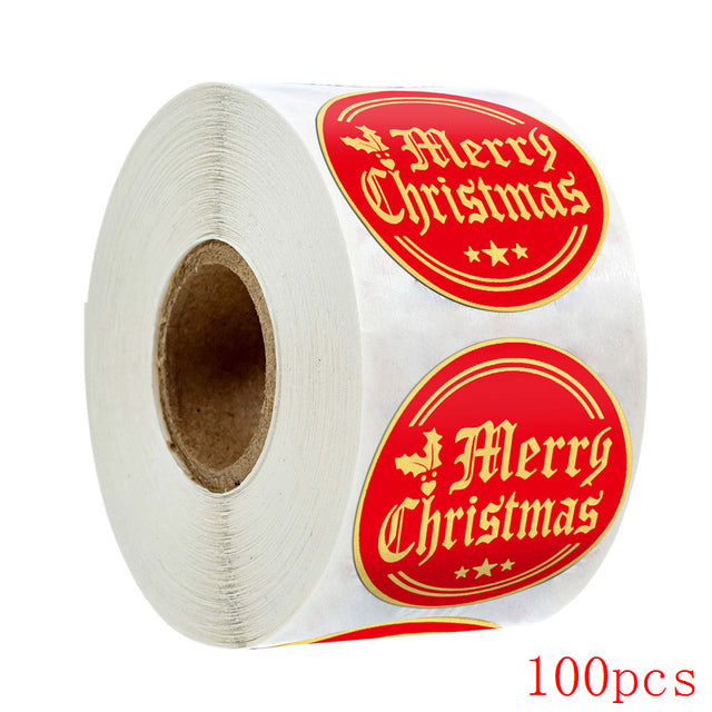 Merry Christmas Stickers Gold Stamping Christmas Label For Child Gift Decor Shop Product Packaging Stickers Label 50-500pcs