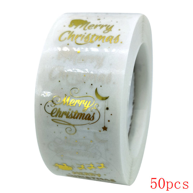 Merry Christmas Stickers Gold Stamping Christmas Label For Child Gift Decor Shop Product Packaging Stickers Label 50-500pcs