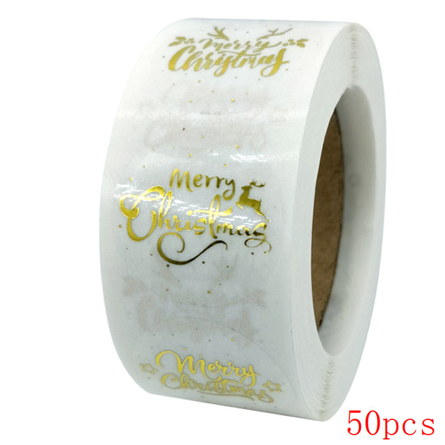 Merry Christmas Stickers Gold Stamping Christmas Label For Child Gift Decor Shop Product Packaging Stickers Label 50-500pcs