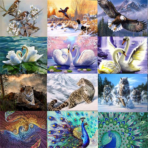 Diamond Painting 5D DIY Full Round Peacock Wolf Swan Diamond Embroidery Mosaic Animal Picture Cross Stitch Home Decoration Art