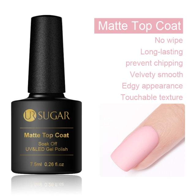 UR SUGAR 7.5ml No Wipe Base Top Coat Color Gel Nail Polish Matte UV Top Coat UV LED Soak Off Nail Art Gel Varnish for Manicures
