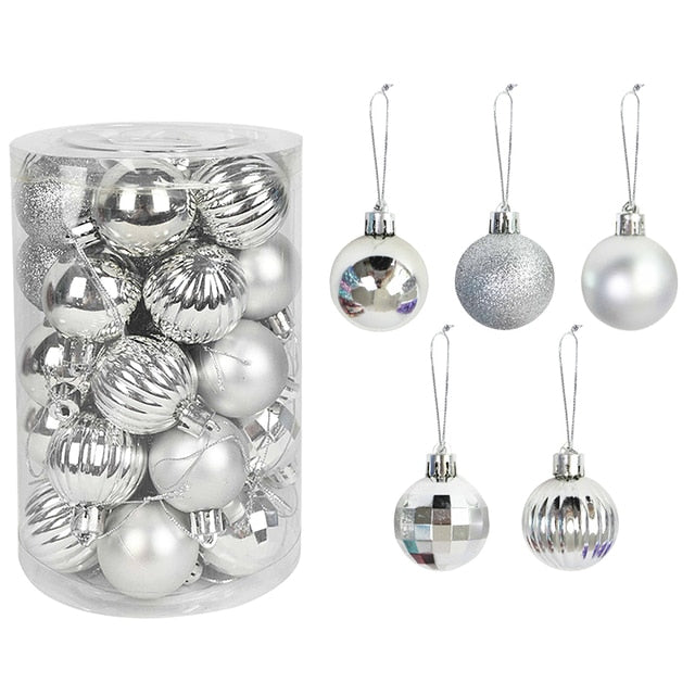 36Pcs Rose Gold Plastic Christmas Balls Ornament 4cm Hang Pendant Ball Indoor New Year Xmas Tree Decor Home Christmas Decoration