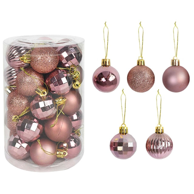 36Pcs Rose Gold Plastic Christmas Balls Ornament 4cm Hang Pendant Ball Indoor New Year Xmas Tree Decor Home Christmas Decoration