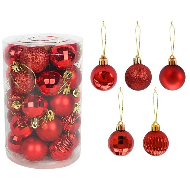 36Pcs Rose Gold Plastic Christmas Balls Ornament 4cm Hang Pendant Ball Indoor New Year Xmas Tree Decor Home Christmas Decoration