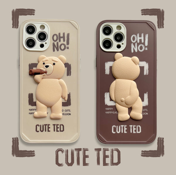 3D Teddy Bear Cartoons Case For iPhone 11 12 13 Pro Max Mini 7 8 Plus XR X XS MAX Cute Trend Creative Couple Cover